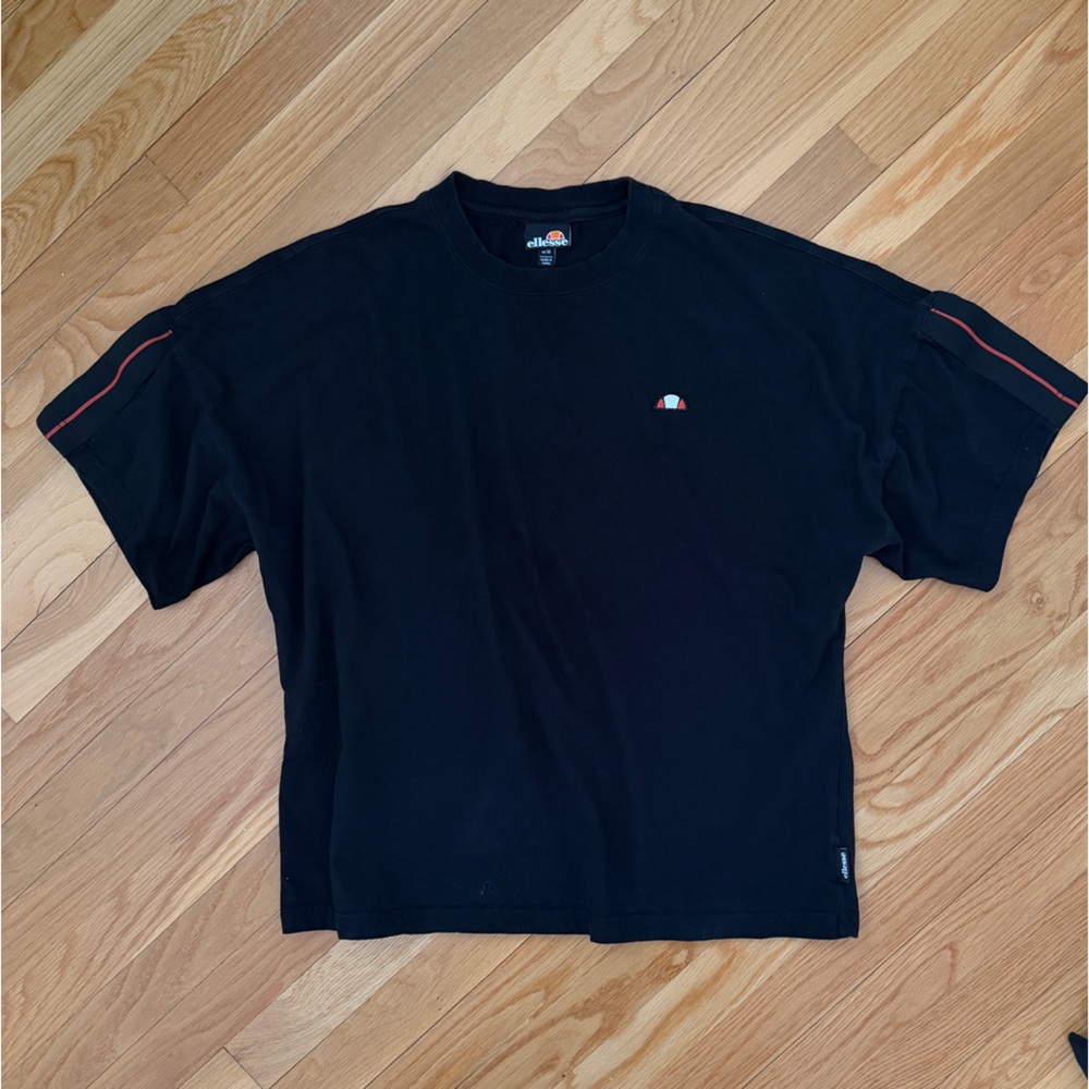 Ellesse Black Tee with Red Tape Detail